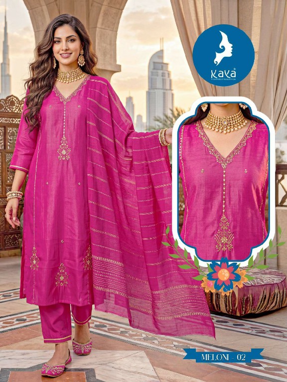 KAYA MELONI WHOLESALE READYMADE SHIMMER BEAUTIFUL STRAIGHT CUT 3 PCS SUITS EXPORTER