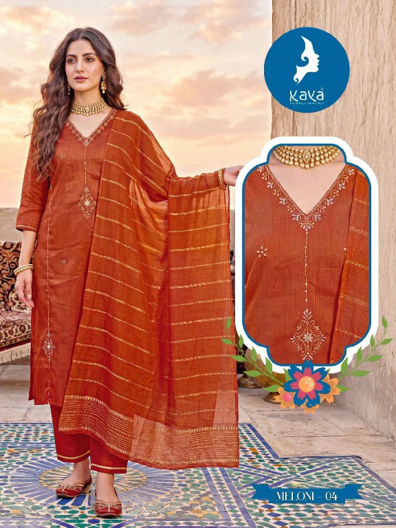KAYA MELONI WHOLESALE READYMADE SHIMMER BEAUTIFUL STRAIGHT CUT 3 PCS SUITS EXPORTER
