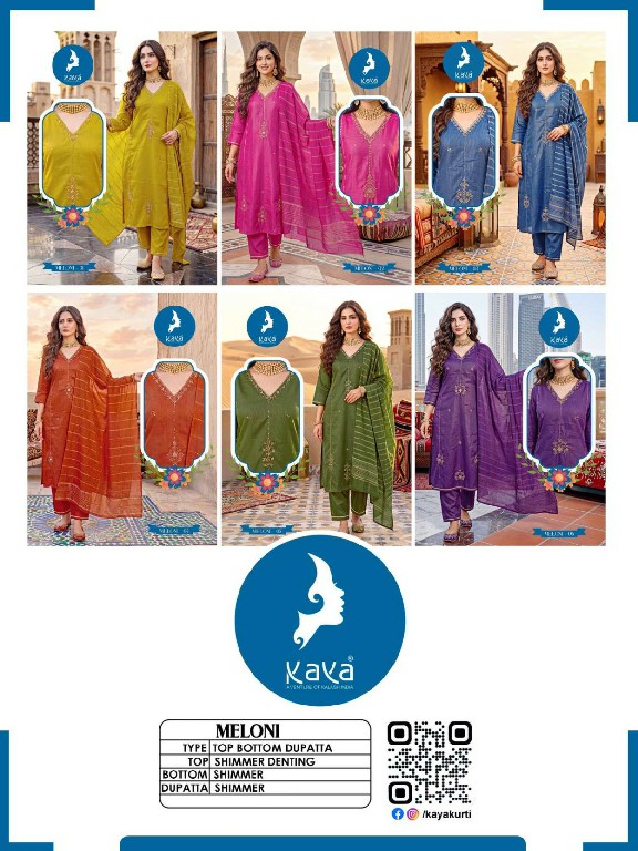 KAYA MELONI WHOLESALE READYMADE SHIMMER BEAUTIFUL STRAIGHT CUT 3 PCS SUITS EXPORTER