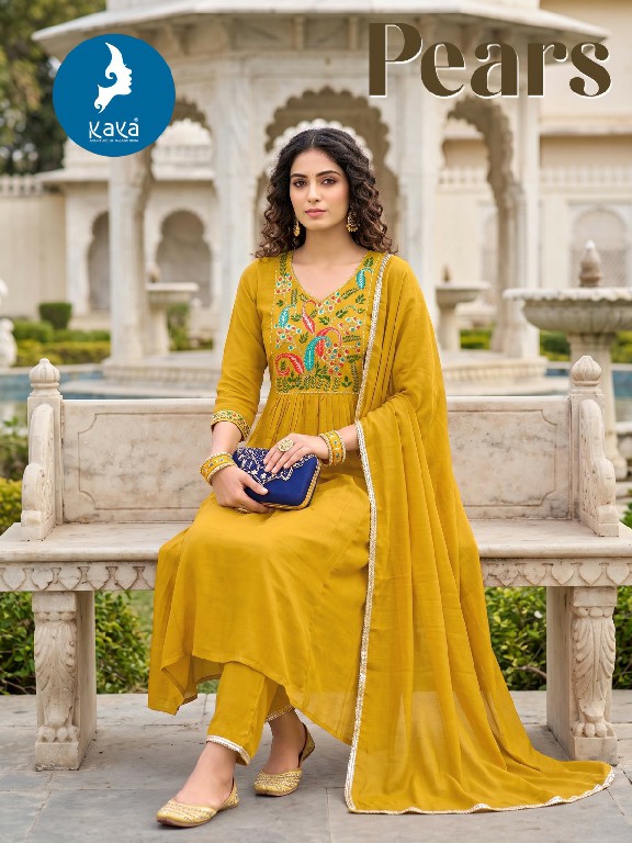 KAYA PEARS WHOLESALE READYMADE MULL CHANDERI ANARKALI CONCEPT 3 PCS SUITS ONLINE
