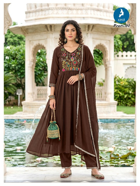 KAYA PEARS WHOLESALE READYMADE MULL CHANDERI ANARKALI CONCEPT 3 PCS SUITS ONLINE
