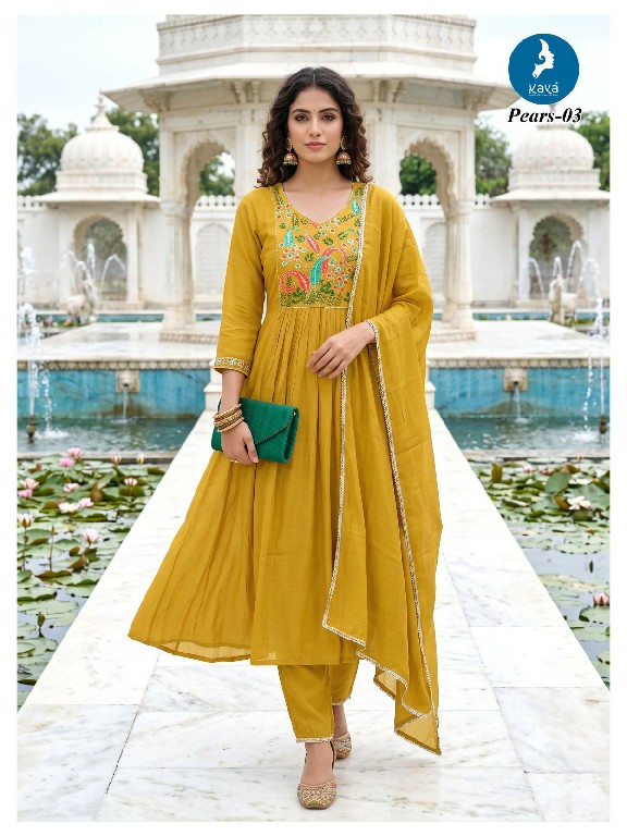 KAYA PEARS WHOLESALE READYMADE MULL CHANDERI ANARKALI CONCEPT 3 PCS SUITS ONLINE