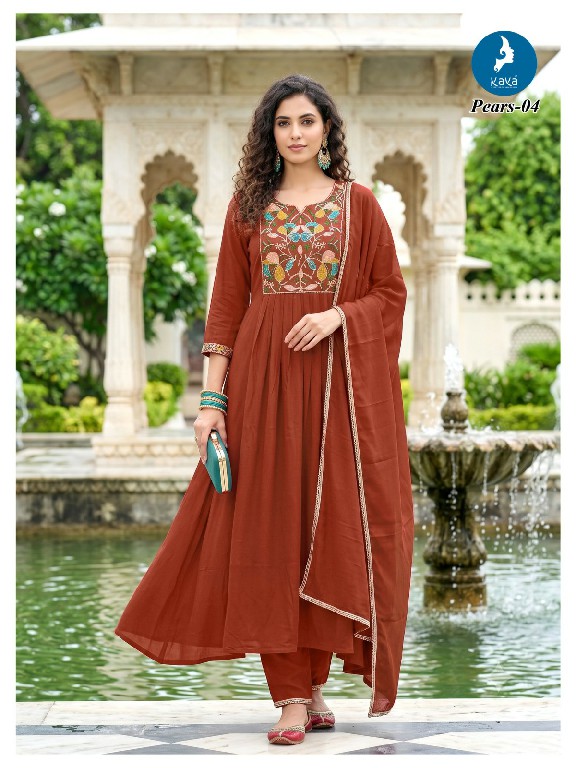 KAYA PEARS WHOLESALE READYMADE MULL CHANDERI ANARKALI CONCEPT 3 PCS SUITS ONLINE
