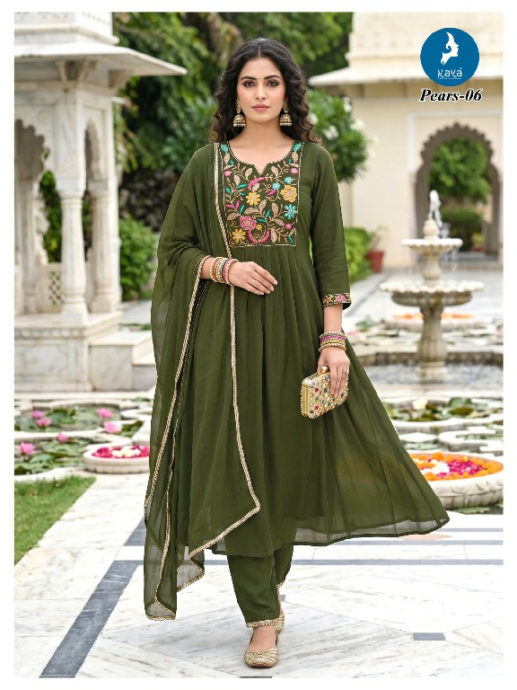 KAYA PEARS WHOLESALE READYMADE MULL CHANDERI ANARKALI CONCEPT 3 PCS SUITS ONLINE