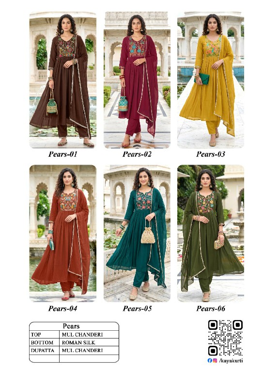 KAYA PEARS WHOLESALE READYMADE MULL CHANDERI ANARKALI CONCEPT 3 PCS SUITS ONLINE