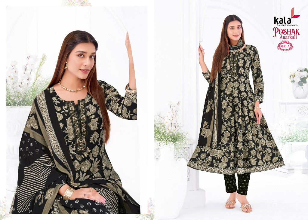KALA POSHAK VOL 5 WHOLESALE READYMADE COTTON PRINTED ANARKALI STYLE CASUAL WEAR 3 PCS SUITS SUPPLIER