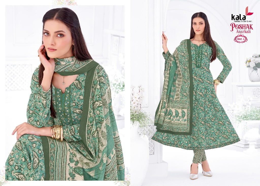 KALA POSHAK VOL 5 WHOLESALE READYMADE COTTON PRINTED ANARKALI STYLE CASUAL WEAR 3 PCS SUITS SUPPLIER