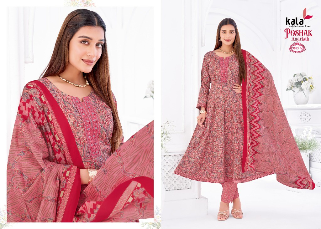 KALA POSHAK VOL 5 WHOLESALE READYMADE COTTON PRINTED ANARKALI STYLE CASUAL WEAR 3 PCS SUITS SUPPLIER