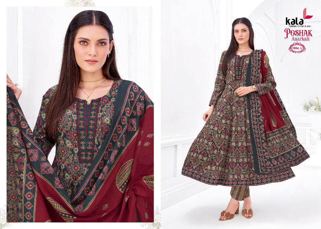 KALA POSHAK VOL 5 WHOLESALE READYMADE COTTON PRINTED ANARKALI STYLE CASUAL WEAR 3 PCS SUITS SUPPLIER