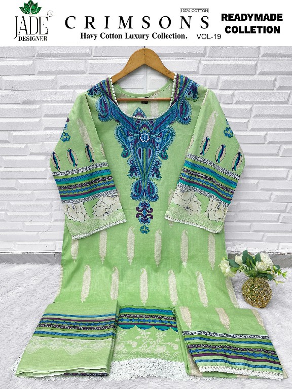 JADE CRIMSONS VOL 19 WHOLESALE READYMADE HEAVY COTTON KARACHI STYLE PRINTED 3 PCS SUITS SUPPLIER