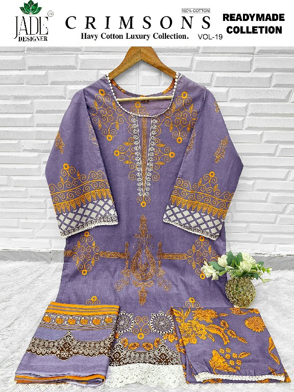JADE CRIMSONS VOL 19 WHOLESALE READYMADE HEAVY COTTON KARACHI STYLE PRINTED 3 PCS SUITS SUPPLIER