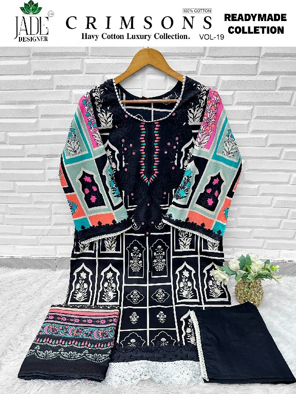 JADE CRIMSONS VOL 19 WHOLESALE READYMADE HEAVY COTTON KARACHI STYLE PRINTED 3 PCS SUITS SUPPLIER