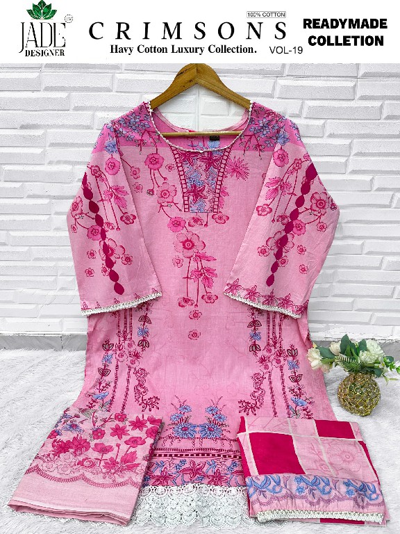 JADE CRIMSONS VOL 19 WHOLESALE READYMADE HEAVY COTTON KARACHI STYLE PRINTED 3 PCS SUITS SUPPLIER