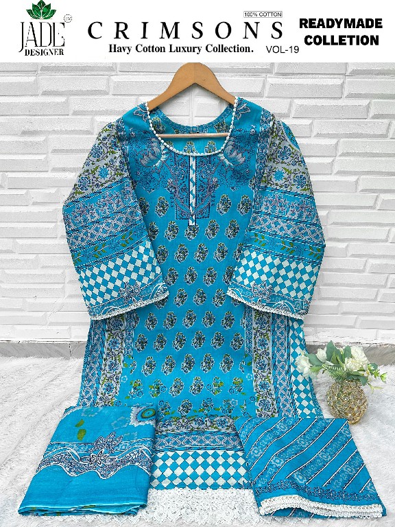 JADE CRIMSONS VOL 19 WHOLESALE READYMADE HEAVY COTTON KARACHI STYLE PRINTED 3 PCS SUITS SUPPLIER