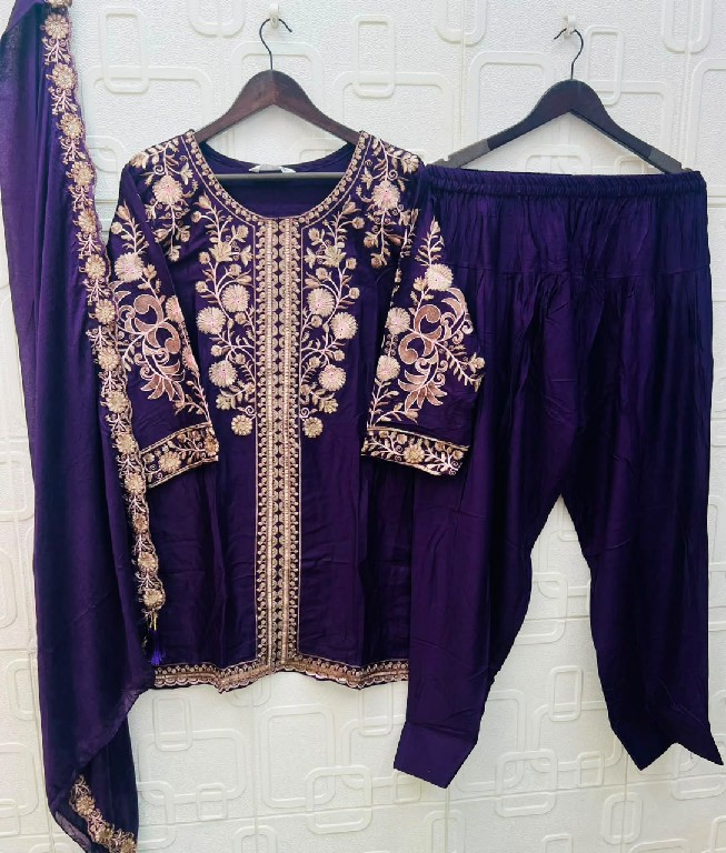ELAN STUDIO D.NO E-56 WHOLESALE READYMADE GAJJI SILK HEAVY EMBROIDERED 3 PCS SUITS EXPORTER