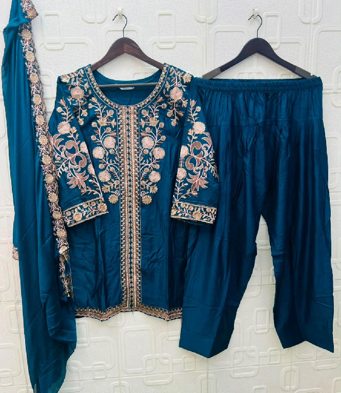 ELAN STUDIO D.NO E-56 WHOLESALE READYMADE GAJJI SILK HEAVY EMBROIDERED 3 PCS SUITS EXPORTER
