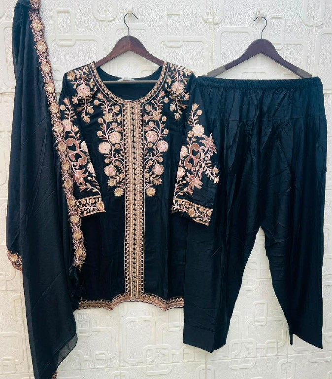 ELAN STUDIO D.NO E-56 WHOLESALE READYMADE GAJJI SILK HEAVY EMBROIDERED 3 PCS SUITS EXPORTER