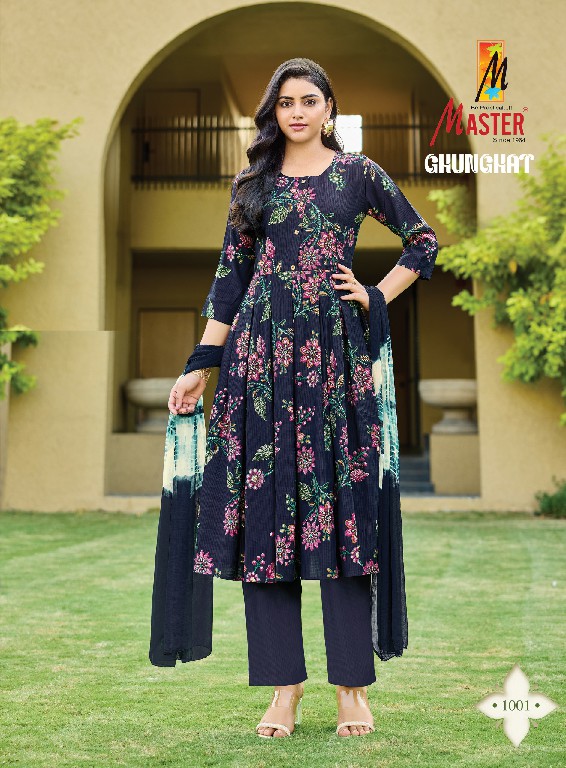 MASTER GHUNGHAT WHOLESALE READYMADE BERLIN FOIL PRINT FANCY 3 PCS SUITS SUPPLIER