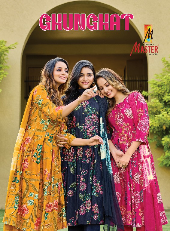 MASTER GHUNGHAT WHOLESALE READYMADE BERLIN FOIL PRINT FANCY 3 PCS SUITS SUPPLIER