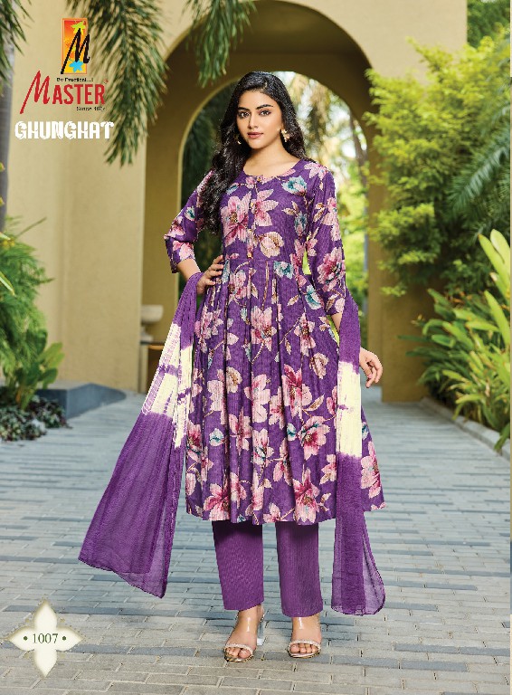 MASTER GHUNGHAT WHOLESALE READYMADE BERLIN FOIL PRINT FANCY 3 PCS SUITS SUPPLIER