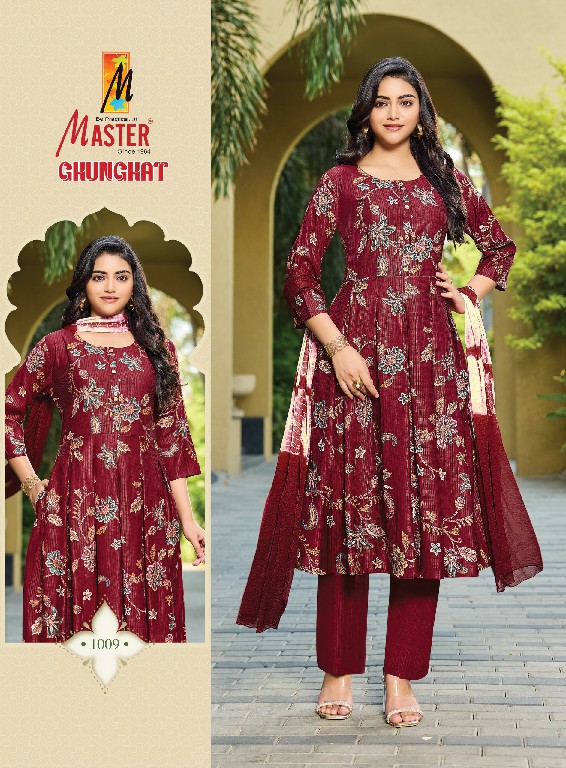 MASTER GHUNGHAT WHOLESALE READYMADE BERLIN FOIL PRINT FANCY 3 PCS SUITS SUPPLIER