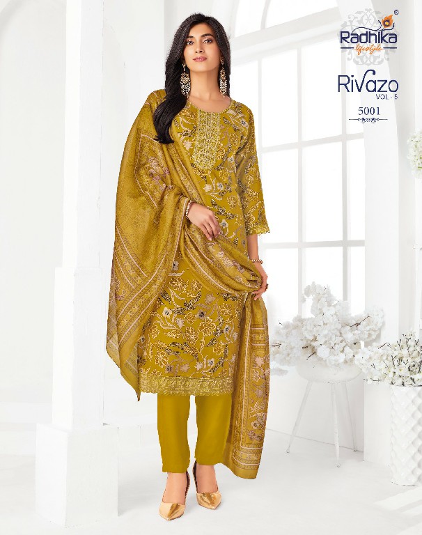RADHIKA LIFESTYLE RIVAZO VOL 5 WHOLESALE READYMADE RAYION WITH WORK BIG SIZE 3 PCS SUITS EXPORTER