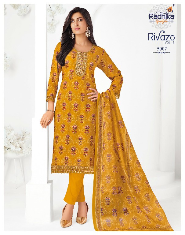 RADHIKA LIFESTYLE RIVAZO VOL 5 WHOLESALE READYMADE RAYION WITH WORK BIG SIZE 3 PCS SUITS EXPORTER