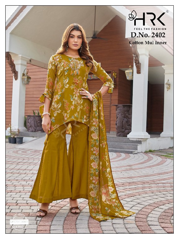 HRK D.NO 2402 WHOLESALE READYMADE MUL CHANDERI UNIQUE 3 PCS COMBO SET SUITS EXPORTER