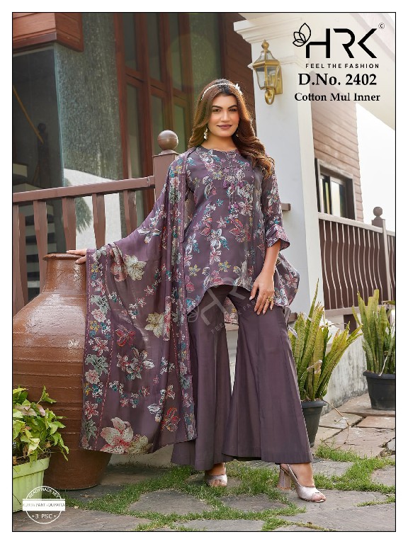 HRK D.NO 2402 WHOLESALE READYMADE MUL CHANDERI UNIQUE 3 PCS COMBO SET SUITS EXPORTER