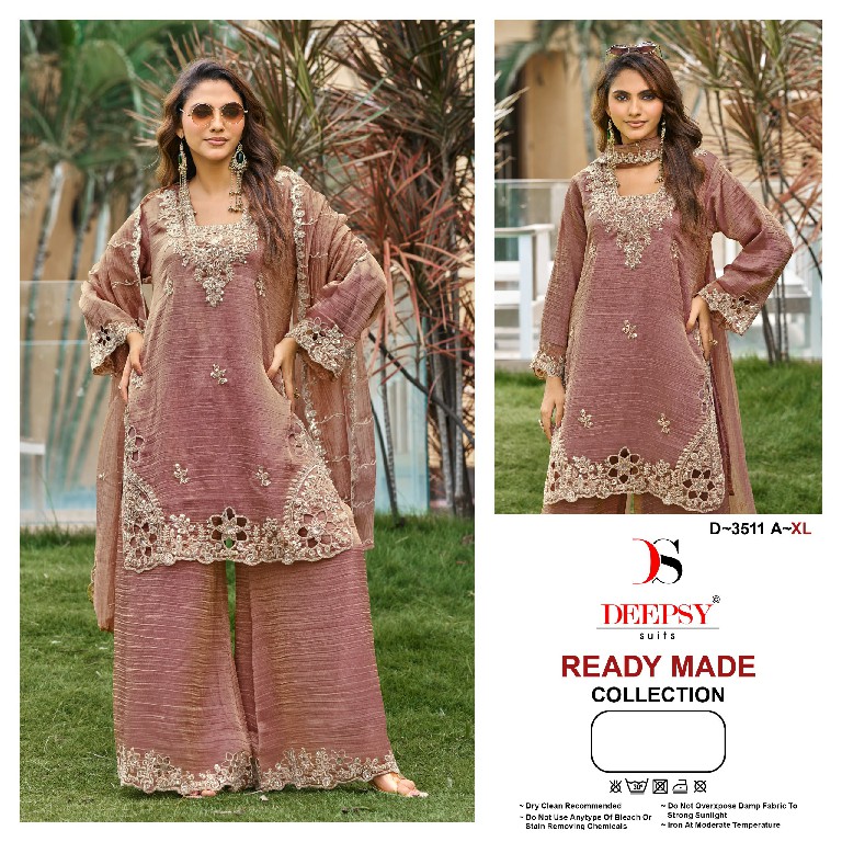 DEEPSY D.NO 3511 WHOLESALE READYMADE SALSA SILK BEAUTIFUL WORK 3 PCS SUITS FOR EXPORT
