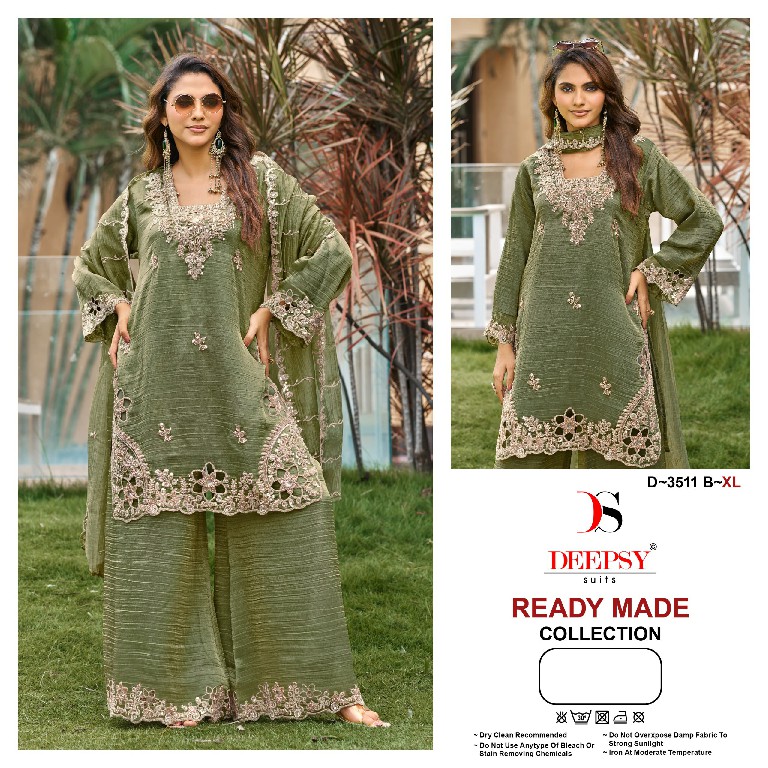 DEEPSY D.NO 3511 WHOLESALE READYMADE SALSA SILK BEAUTIFUL WORK 3 PCS SUITS FOR EXPORT