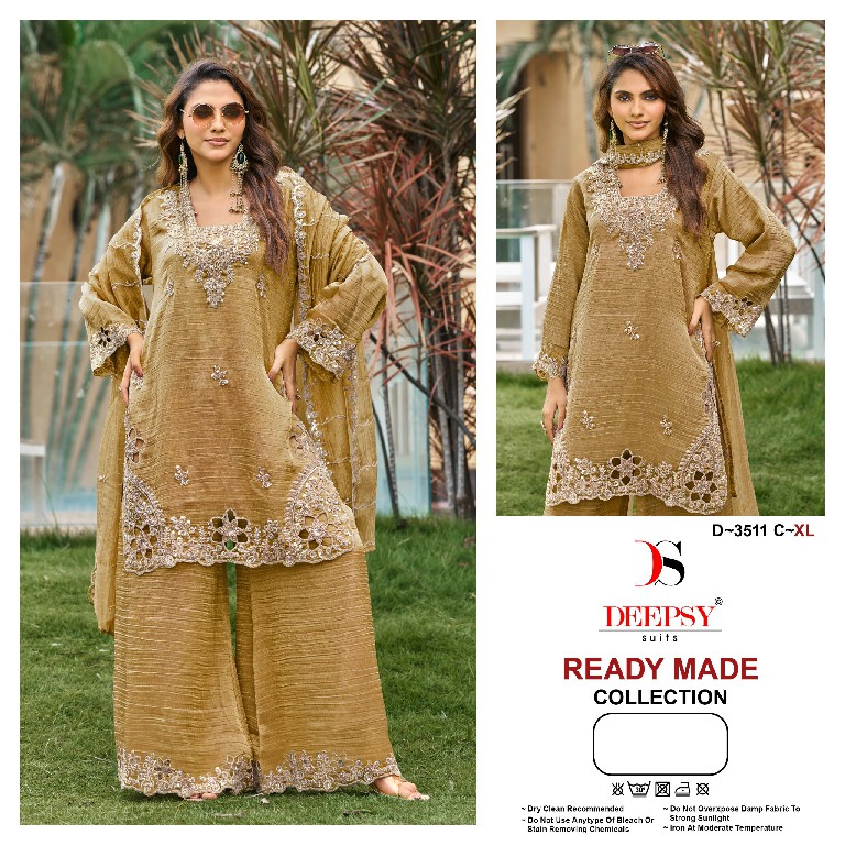 DEEPSY D.NO 3511 WHOLESALE READYMADE SALSA SILK BEAUTIFUL WORK 3 PCS SUITS FOR EXPORT