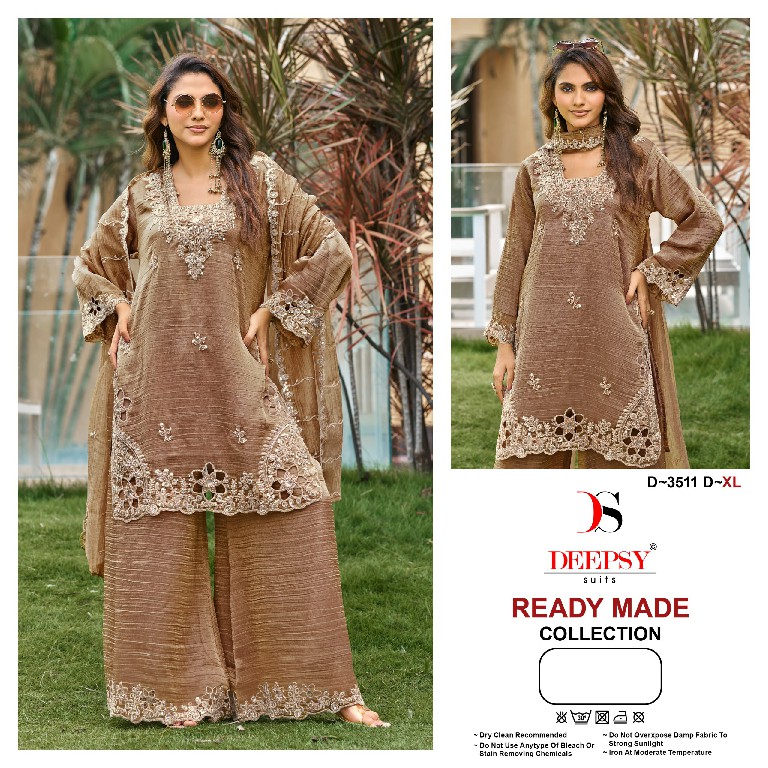 DEEPSY D.NO 3511 WHOLESALE READYMADE SALSA SILK BEAUTIFUL WORK 3 PCS SUITS FOR EXPORT