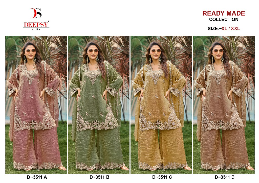 DEEPSY D.NO 3511 WHOLESALE READYMADE SALSA SILK BEAUTIFUL WORK 3 PCS SUITS FOR EXPORT