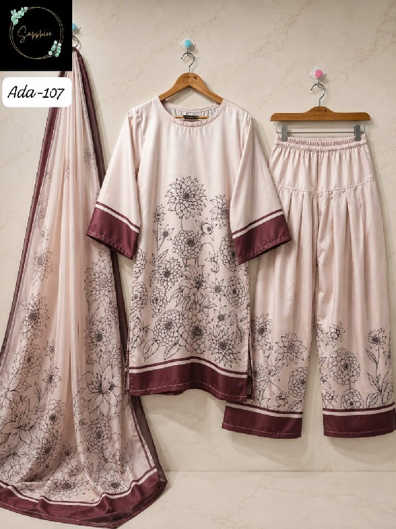 SAPPHIRE ADA VOL 1 WHOLESALE READYMADE MALAI SATIN DIGITAL PRINTED 3 PCS SUITS SUPPLIER
