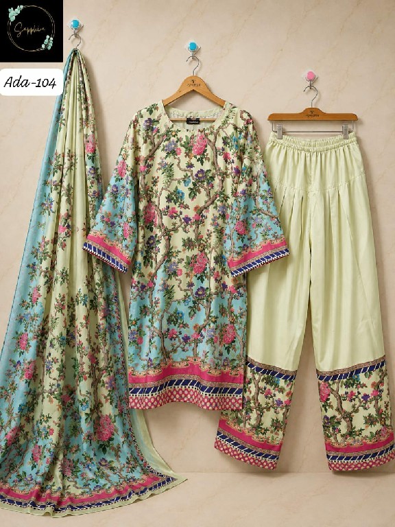 SAPPHIRE ADA VOL 1 WHOLESALE READYMADE MALAI SATIN DIGITAL PRINTED 3 PCS SUITS SUPPLIER