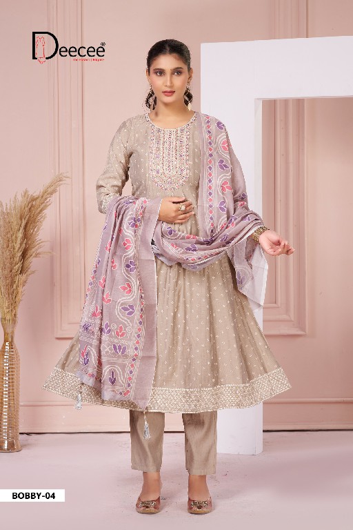 DEE CEE BOBBY WHOLESALE READYMADE PREMIUM SILK ELEGANT KALI STYLE FLARED PATTERN BIG SIZE 3 PCS SITS FOR EXPORT