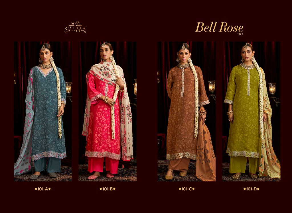 SHIDDAT BELL ROSE 101 WHOLESALE VISCOSE ORGANZA FESTIVE LOOK UNSTITCH SALWAR SUITS FOR EXPORT