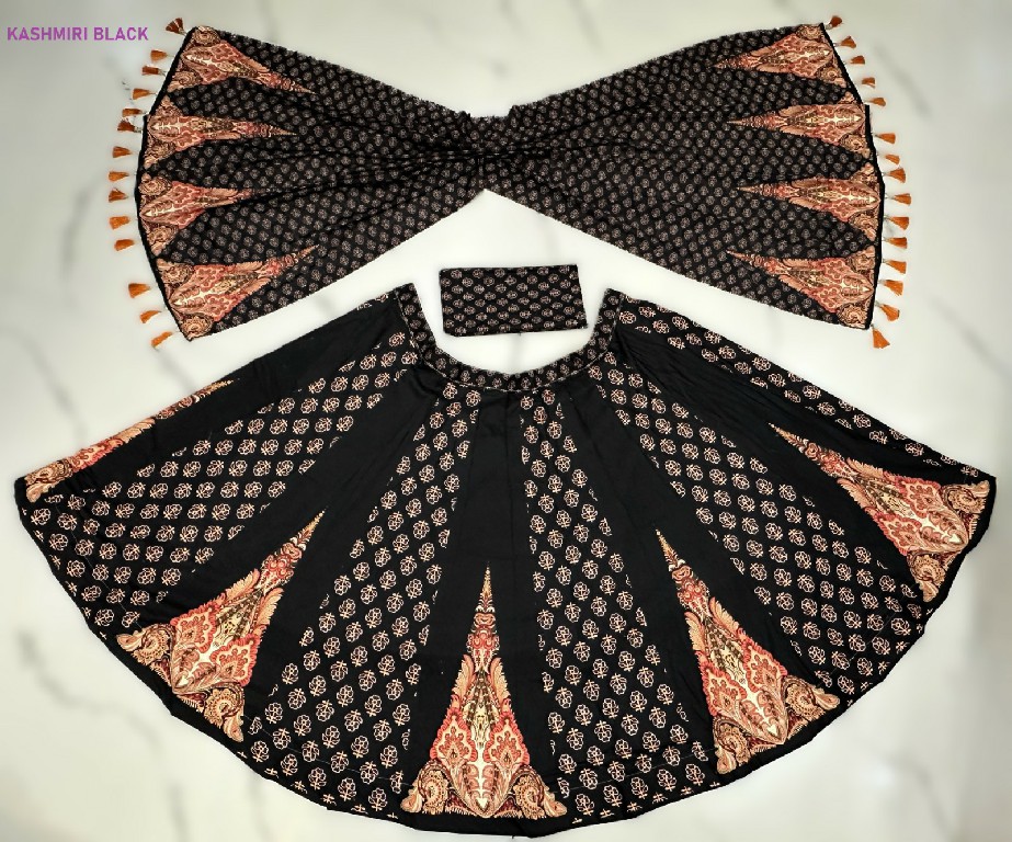 KNZ KASHMIRI BLACK WHOLESALE POLY COTTON  RAYON BEAUTIFUL LEHENGA CHOLI FOR EXPORT