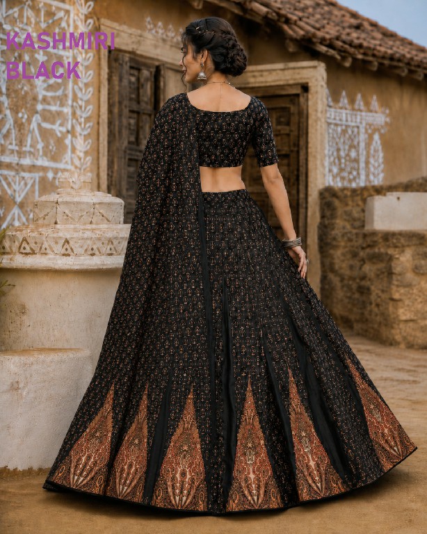 KNZ KASHMIRI BLACK WHOLESALE POLY COTTON  RAYON BEAUTIFUL LEHENGA CHOLI FOR EXPORT