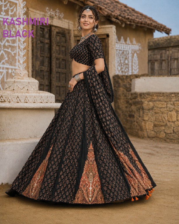 KNZ KASHMIRI BLACK WHOLESALE POLY COTTON  RAYON BEAUTIFUL LEHENGA CHOLI FOR EXPORT