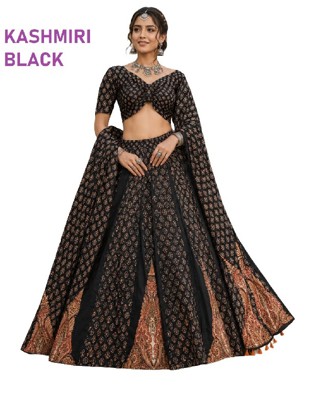 KNZ KASHMIRI BLACK WHOLESALE POLY COTTON  RAYON BEAUTIFUL LEHENGA CHOLI FOR EXPORT