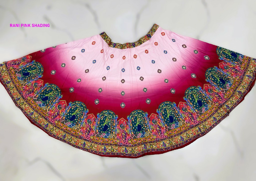 KNZ RANI PINK SHADING WHOLESALE POLY COTTON RAYON ELEGANCE LEHENGA CHOLI FOR EXPORT