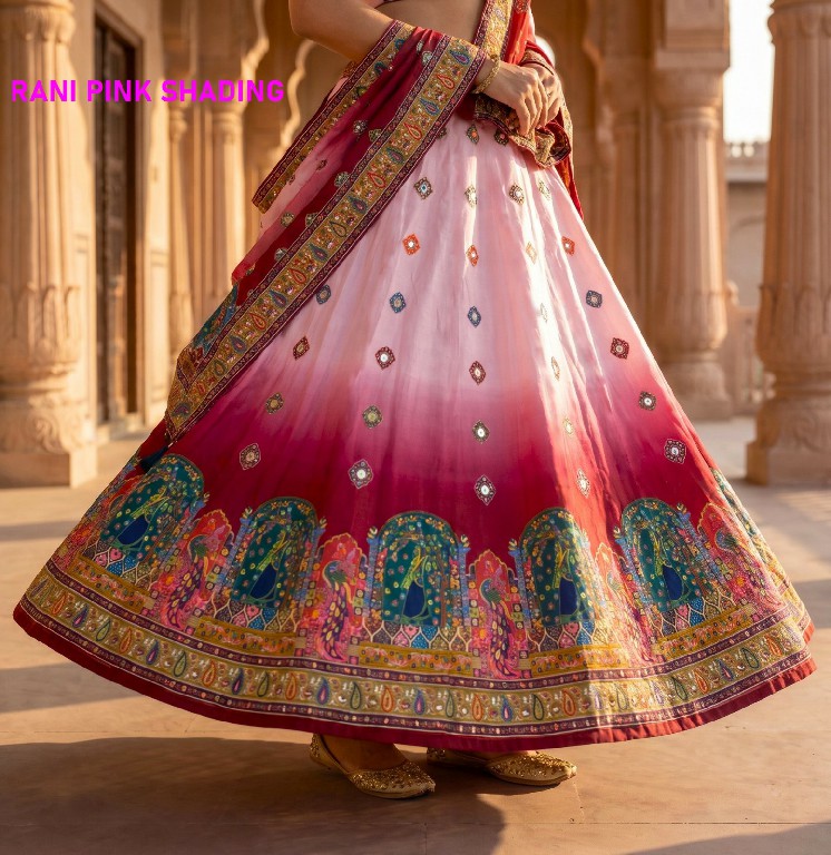 KNZ RANI PINK SHADING WHOLESALE POLY COTTON RAYON ELEGANCE LEHENGA CHOLI FOR EXPORT