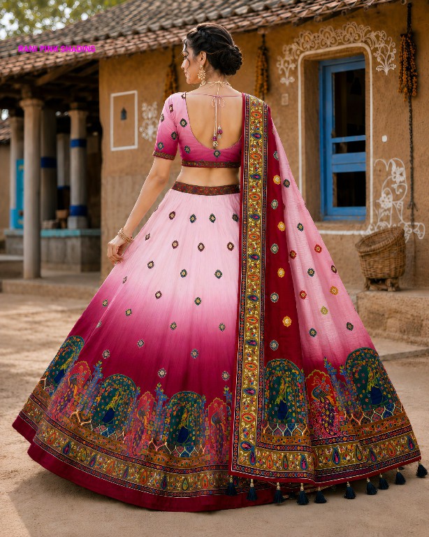 KNZ RANI PINK SHADING WHOLESALE POLY COTTON RAYON ELEGANCE LEHENGA CHOLI FOR EXPORT