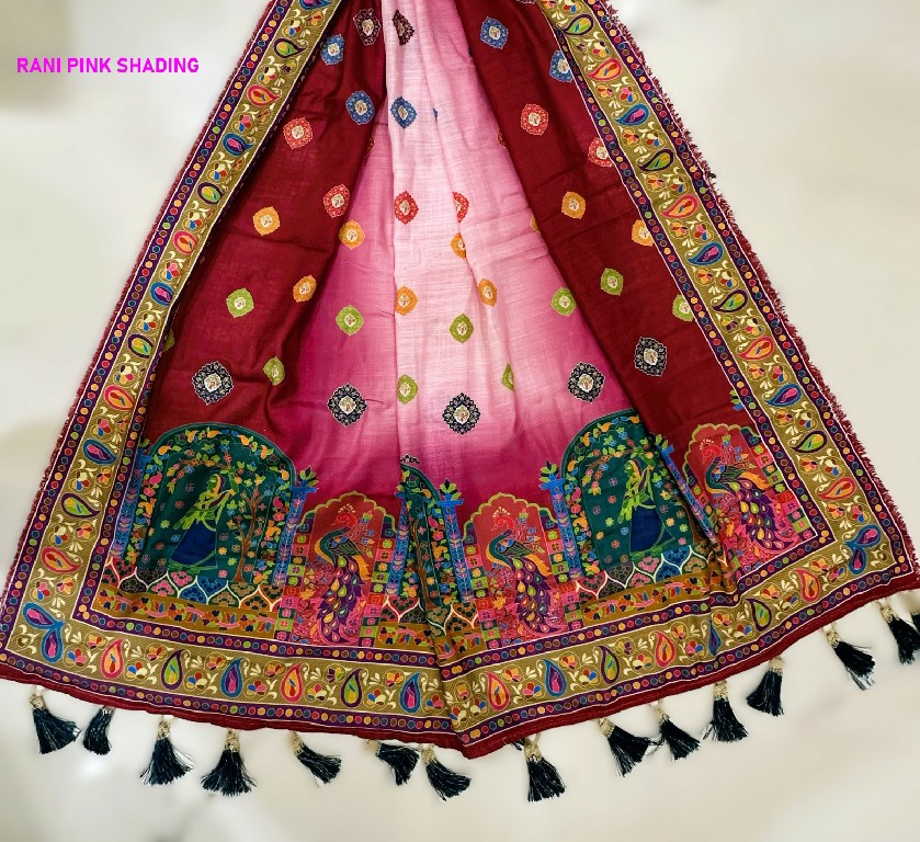 KNZ RANI PINK SHADING WHOLESALE POLY COTTON RAYON ELEGANCE LEHENGA CHOLI FOR EXPORT