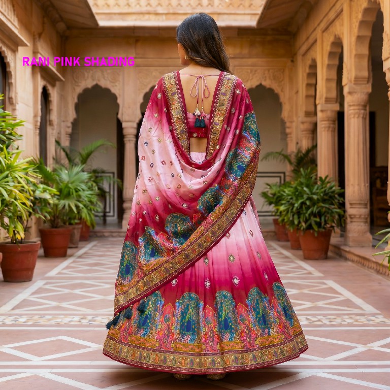 KNZ RANI PINK SHADING WHOLESALE POLY COTTON RAYON ELEGANCE LEHENGA CHOLI FOR EXPORT