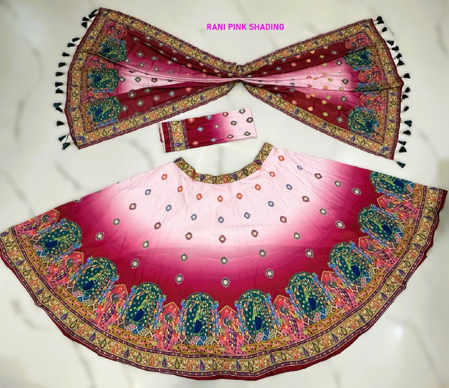 KNZ RANI PINK SHADING WHOLESALE POLY COTTON RAYON ELEGANCE LEHENGA CHOLI FOR EXPORT