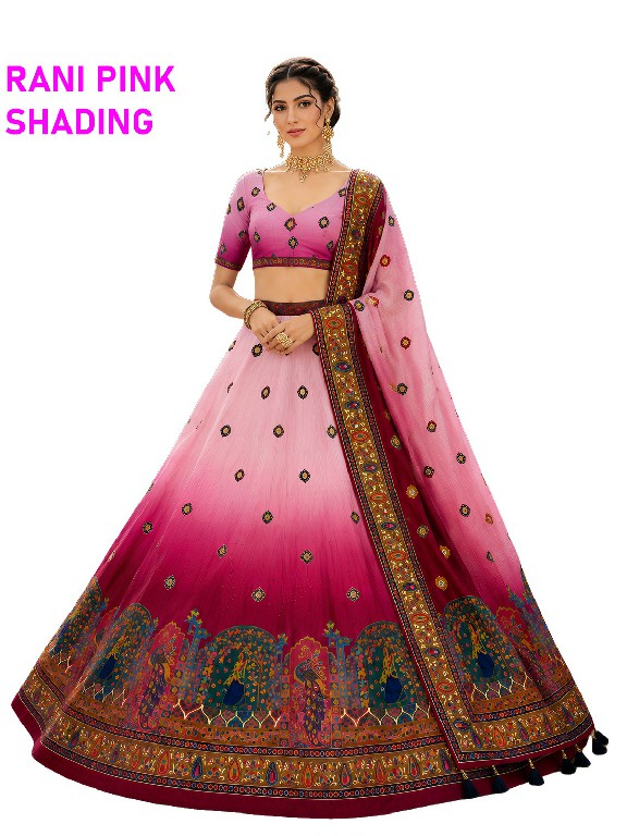 KNZ RANI PINK SHADING WHOLESALE POLY COTTON RAYON ELEGANCE LEHENGA CHOLI FOR EXPORT