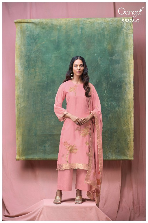 GANGA GINEVA S5373 WHOLESALE PURE VISCOSE WOVEN SILK JACQUARD UNSTITCH SALWAR SUITS EXPORTER